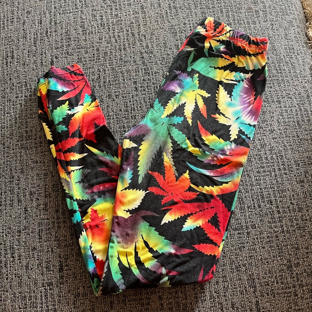 Colorful Leaf Print Kids Leggings